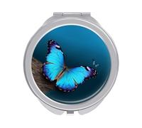 Rkklvbns Bellissimo specchio da viaggio con farfalla blu, specchio cosmetico portatile a doppio lato con ingrandimento 1x 2x, per viaggi, scrivania, casa