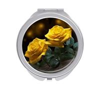 Rkklvbns Bellissimo specchio da viaggio con rose gialle, specchio cosmetico portatile a doppio lato con ingrandimento 1x 2x, per viaggi, scrivania, casa