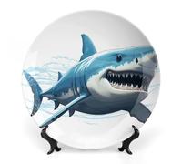 Rkklvbns Blue Shark Piatti decorativi da 15,2 cm in ceramica Bone China Piatto decorativo con espositore Piatti da dessert per casa ufficio decorazione da parete