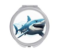 Rkklvbns Blue Shark - Specchio da viaggio portatile, con doppio lato, ingrandimento 1x e 2x, per viaggi, scrivania, casa