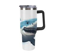 Rkklvbns Blue Shark - Tazza da caffè da viaggio, con manico e coperchio con cannuccia, a prova di perdite, grande capacità, mantiene freddo o caldo per palestra, viaggi e sport
