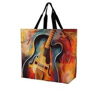Rkklvbns Borsa a tracolla astratta con chitarra ad acquerello da donna, borsa per la spesa, portatile, leggera, resistente, per lavoro, viaggi, casual