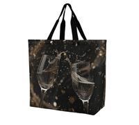 Rkklvbns Borsa a tracolla con due bicchieri di champagne da donna, borsa per la spesa, portatile, leggera, resistente, per lavoro, viaggi, borsa casual