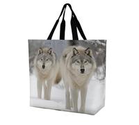 Rkklvbns Borsa a tracolla con due lupi che camminano nella neve, da donna, borsa per la spesa, portatile, leggera, resistente, per lavoro, viaggi, casual