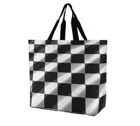 Rkklvbns Borsa a tracolla da donna, con bandiera a scacchi, nera, bianca, borsa per la spesa, portatile, leggera, resistente, per lavoro, viaggi, casual