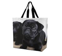 Rkklvbns Borsa a tracolla da donna con carlino nero, borsa per la spesa, portatile, leggera, resistente, per lavoro, viaggi, casual