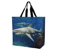 Rkklvbns Borsa a tracolla da donna, con due squali bianchi, borsa per la spesa, portatile, leggera, resistente, per lavoro, viaggi, casual