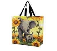 Rkklvbns Borsa a tracolla da donna con elefante e girasoli per madre e bambino, borsa per la spesa, portatile, leggera, resistente, per lavoro, viaggi, casual