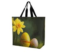 Rkklvbns Borsa a tracolla da donna con fiori gialli e uova, borsa per la spesa, portatile, leggera, resistente, per lavoro, viaggi, casual