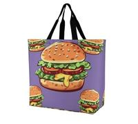 Rkklvbns Borsa a tracolla da donna con hamburger in stile cartone animato, borsa per la spesa, portatile, leggera, resistente, per lavoro, viaggi, casual