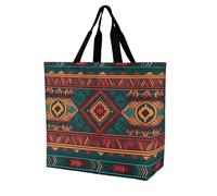 Rkklvbns Borsa a tracolla da donna con motivo geometrico etnico, borsa per la spesa, portatile, leggera, resistente, per lavoro, viaggi, casual