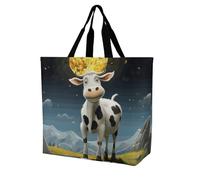 Rkklvbns Borsa a tracolla da donna con motivo mucca sulla luna, borsa per la spesa portatile, leggera e resistente, per lavoro, viaggi, borsa casual