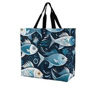 Rkklvbns Borsa a tracolla da donna con stampa di pesci in stile cartone animato, borsa per la spesa, portatile, leggera, resistente, per lavoro, viaggi, casual