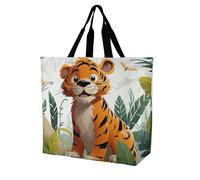 Rkklvbns Borsa a tracolla da donna con tigre dei cartoni animati, borsa per la spesa portatile, leggera e resistente, per lavoro, viaggi, borsa casual