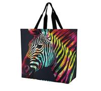 Rkklvbns Borsa a tracolla da donna con zebra arcobaleno colorata, borsa per la spesa, portatile, leggera, resistente, per lavoro, viaggi, casual
