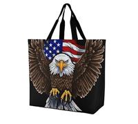 Rkklvbns Borsa da donna con aquila patriottica con bandiera USA, borsa a tracolla per generi alimentari, borsa portatile leggera e resistente, per lavoro, viaggi, borsa casual