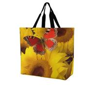 Rkklvbns Borsa da donna con girasoli gialli con farfalla rossa, borsa a tracolla per generi alimentari, borsa portatile leggera e resistente, per lavoro, viaggi, borsa casual