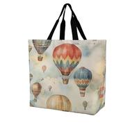 Rkklvbns Borsa da donna con mongolfiera ad acquerello, borsa a tracolla per generi alimentari, borsa portatile leggera e resistente, per lavoro, viaggi, borsa casual