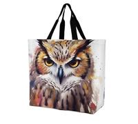 Rkklvbns Borsa da donna con testa di gufo ad acquerello, borsa a tracolla per generi alimentari, borsa portatile leggera e resistente, per lavoro, viaggi, borsa casual