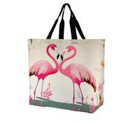 Rkklvbns Borsa tote da donna con fenicotteri e fiori, borsa a tracolla per generi alimentari, borsa portatile leggera e resistente, per lavoro, viaggi, borsa casual