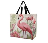 Rkklvbns Borsa tote da donna con fenicottero e foglie, borsa a tracolla per generi alimentari, borsa portatile leggera e resistente, per lavoro, viaggi, borsa casual
