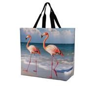 Rkklvbns Borsa tote da donna con fenicottero sulla spiaggia, borsa a tracolla per generi alimentari, borsa portatile leggera e resistente, per lavoro, viaggi, borsa casual