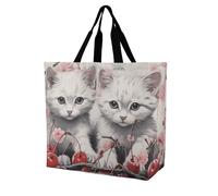 Rkklvbns Borsa tote da donna con gatto e ciliegia, borsa a tracolla per generi alimentari, borsa portatile leggera e resistente, per lavoro, viaggi, borsa casual