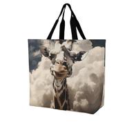 Rkklvbns Borsa tote da donna con giraffa tra le nuvole, borsa a tracolla per generi alimentari, borsa portatile leggera e resistente, per lavoro, viaggi, borsa casual