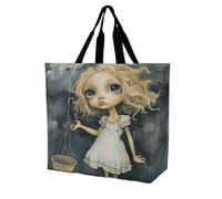 Rkklvbns Borsa tote da donna con ragazza bionda con occhi grandi, borsa a tracolla per generi alimentari, borsa portatile leggera e resistente, per lavoro, viaggi, borsa casual