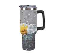 Rkklvbns Bubble Duck - Tazza da caffè da viaggio, con manico e coperchio con cannuccia, a prova di perdite, grande capacità, mantiene freddo o caldo per palestra, viaggi e sport