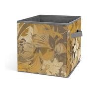 Rkklvbns Cestini portaoggetti con fiori dorati e beige, cestino portaoggetti pieghevole con manici, grande organizer per vestiti in tessuto per organizzare libri, coperte, giocattoli