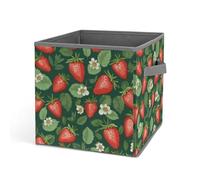 Rkklvbns Cestini portaoggetti con fragole e foglie fresche, cestino portaoggetti pieghevole con manici, grande organizer per vestiti in tessuto per organizzare libri, coperte, giocattoli