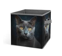 Rkklvbns Cestini portaoggetti grigi a forma di gatto con stelle, cestino portaoggetti pieghevole con manici, grande organizer per vestiti in tessuto per organizzare libri, coperte, giocattoli