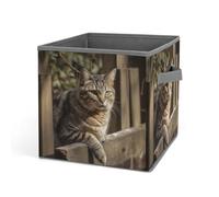 Rkklvbns Cestini portaoggetti in legno a forma di gatto su recinzione, pieghevole, con manici, grande organizer per vestiti in tessuto, per organizzare libri, coperte, giocattoli