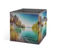Rkklvbns Cestini portaoggetti per acqua pulita e paesaggio lago, cestino portaoggetti pieghevole con manici, grande organizer per vestiti in tessuto per organizzare libri, coperte, giocattoli