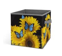 Rkklvbns Cestini portaoggetti pieghevoli con girasoli gialli con farfalle blu, cestino portaoggetti con manici, grande organizer per vestiti in tessuto per organizzare libri, coperte, giocattoli