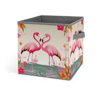 Rkklvbns Cestini portaoggetti pieghevoli con manici, con fenicotteri e fiori, grande organizer in tessuto per organizzare libri, coperte, giocattoli