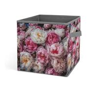 Rkklvbns Cestini portaoggetti pieghevoli con manici, in tessuto per vestiti, per organizzare libri, coperte, giocattoli, colore: pesca e peonie bianche