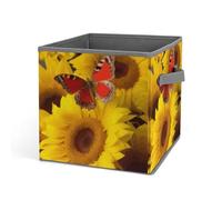 Rkklvbns Cestino portaoggetti pieghevole con girasoli gialli con farfalla rossa, cestino portaoggetti pieghevole con manici, grande organizer per vestiti in tessuto per organizzare libri, coperte