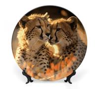 Rkklvbns Cheetah Love Piatti decorativi da 25,4 cm in ceramica Bone China Piatto decorativo con espositore Piatti da dessert per casa ufficio decorazione da parete