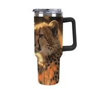 Rkklvbns Cheetah Love - Tazza da caffè da viaggio, con manico e coperchio con cannuccia, a prova di perdite, grande capacità, mantiene freddo o caldo per palestra, viaggi e sport
