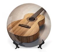 Rkklvbns Chitarra in legno Bone China Piatto decorativo Art Porcellana Piatto con Espositore Parete Decorazione Domestica per Ufficio Hotel Parete 8 pollici