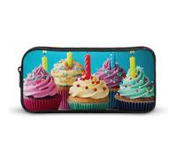 Rkklvbns Colorato Buon Compleanno Cupcakes Grande Astuccio Portamatite Portatile con Cerniera Cancelleria Organizer Semplice Stoccaggio Estetica Cancelleria per Ufficio College Uso Adulto