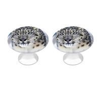 Rkklvbns Confezione da 2 pomelli moderni per cassettiera con occhi azzurri, motivo leopardo delle nevi, in tinta unita, rotondi, per cucina, camera da letto, cassetti del bagno