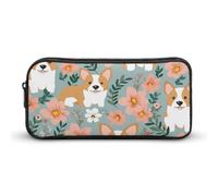 Rkklvbns Corgi - Astuccio grande con fiori e fiori primaverili, astuccio portatile con cerniera, organizer per cancelleria, semplice da riporre, per ufficio, università, uso adulto
