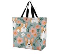 Rkklvbns Corgi, borsa a tracolla da donna con fiori floreali, borsa a tracolla per la spesa, borsa portatile leggera e resistente, per lavoro, viaggi, borsa casual