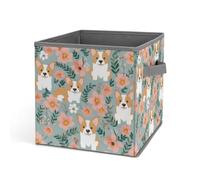 Rkklvbns Corgi, cestino portaoggetti da giardino primaverile con fiori floreali, cestino pieghevole con manici, grande organizer per vestiti in tessuto per organizzare libri, coperte, giocattoli