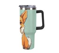 Rkklvbns Corgi, tazza da caffè da viaggio con cane carino, bicchiere da 1,18 l, con manico e coperchio con cannuccia, a prova di perdite, grande capacità, mantiene freddo o caldo per palestra, viaggi
