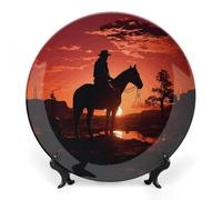Rkklvbns Cowboy West Piatti decorativi da 25,4 cm in ceramica Bone China Piatto decorativo con espositore Piatti da dessert per casa ufficio decorazione da parete