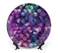 Rkklvbns Cubi di colore astratto Piatti decorativi viola Piatti piani in ceramica da 10 pollici Piatto decorativo in porcellana Bone China con espositore Piatti da dessert per la decorazione della